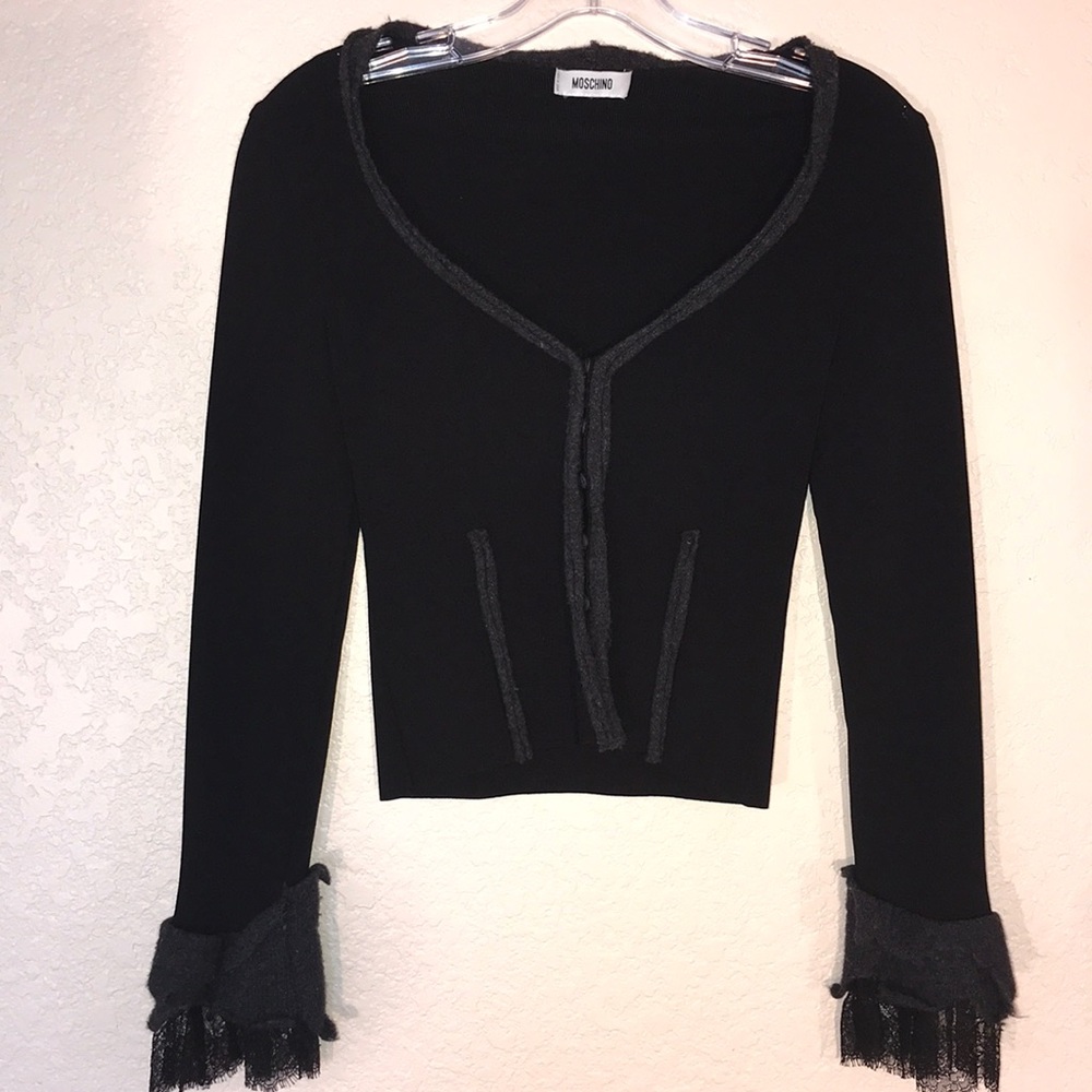 Moschino Cropped Lace & Wool Wide Cuff Top